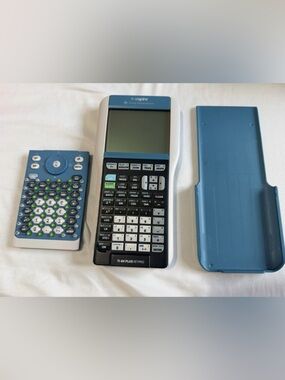 Texas Instruments Graphing Calculator with Blue Cover and Keypad